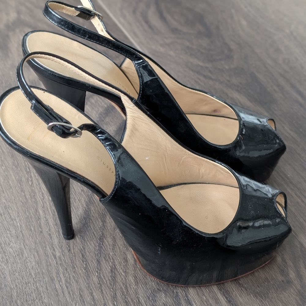 Giuseppe Zanotti Glossy Black Slingback Heels